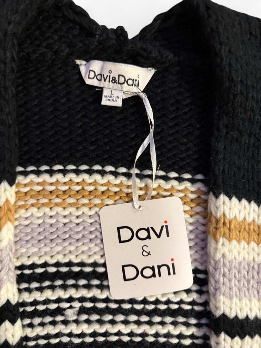 DAVI & DANI Black, Mustard, Lilac Striped Cropped Cardigan - Picture 2 of 2